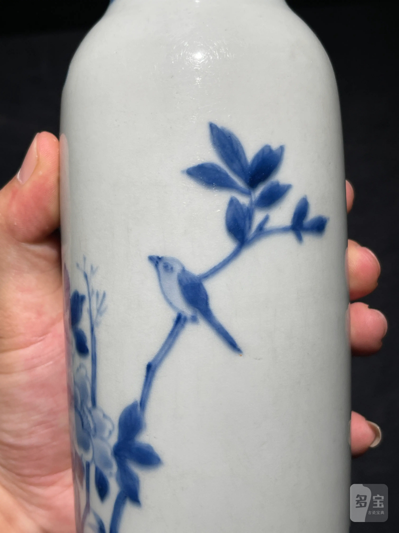 清顺治 青花花鸟纹筒瓶 - 图7